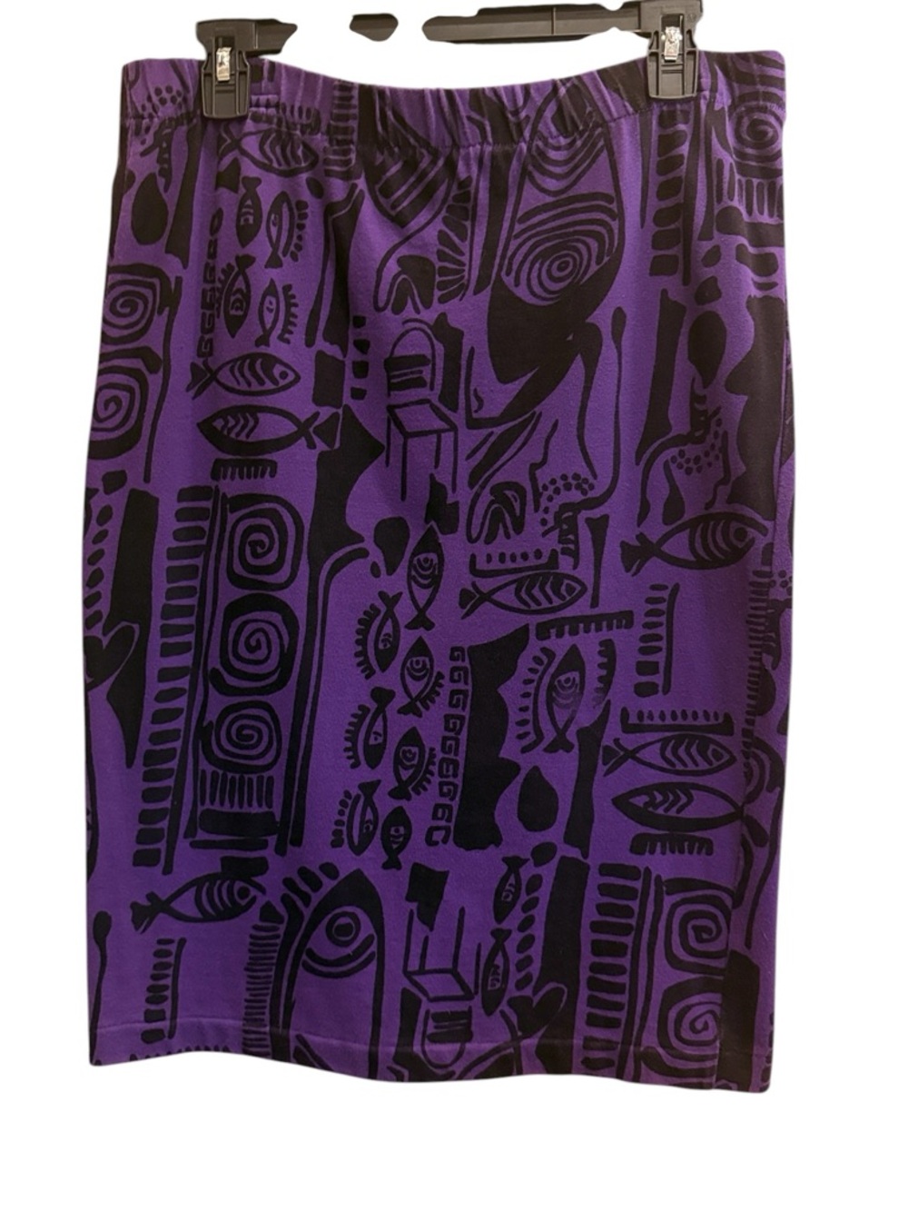 Crescendo Vintage Purple Black Abstract Maximalist Cotton Pencil Skirt sz M